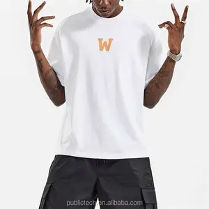 OEM High Quality Hip Hop Heavyweight White 300 Gsm Custom Printed Logo Oversized Tshirt For Men