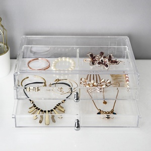 Organizador de joyas de plástico rectangular transparente de 2 capas PS, cajón de almacenamiento de escritorio para collares, anillos, inyección desmontable de cristal - Product Image 2