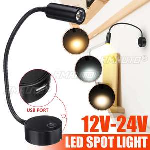 Lampe de lecture 12V-24V avec port de charge USB, éclairage intérieur flexible à LED pour voiture, camping-car, caravane, bateau, camping - Product Image 1
