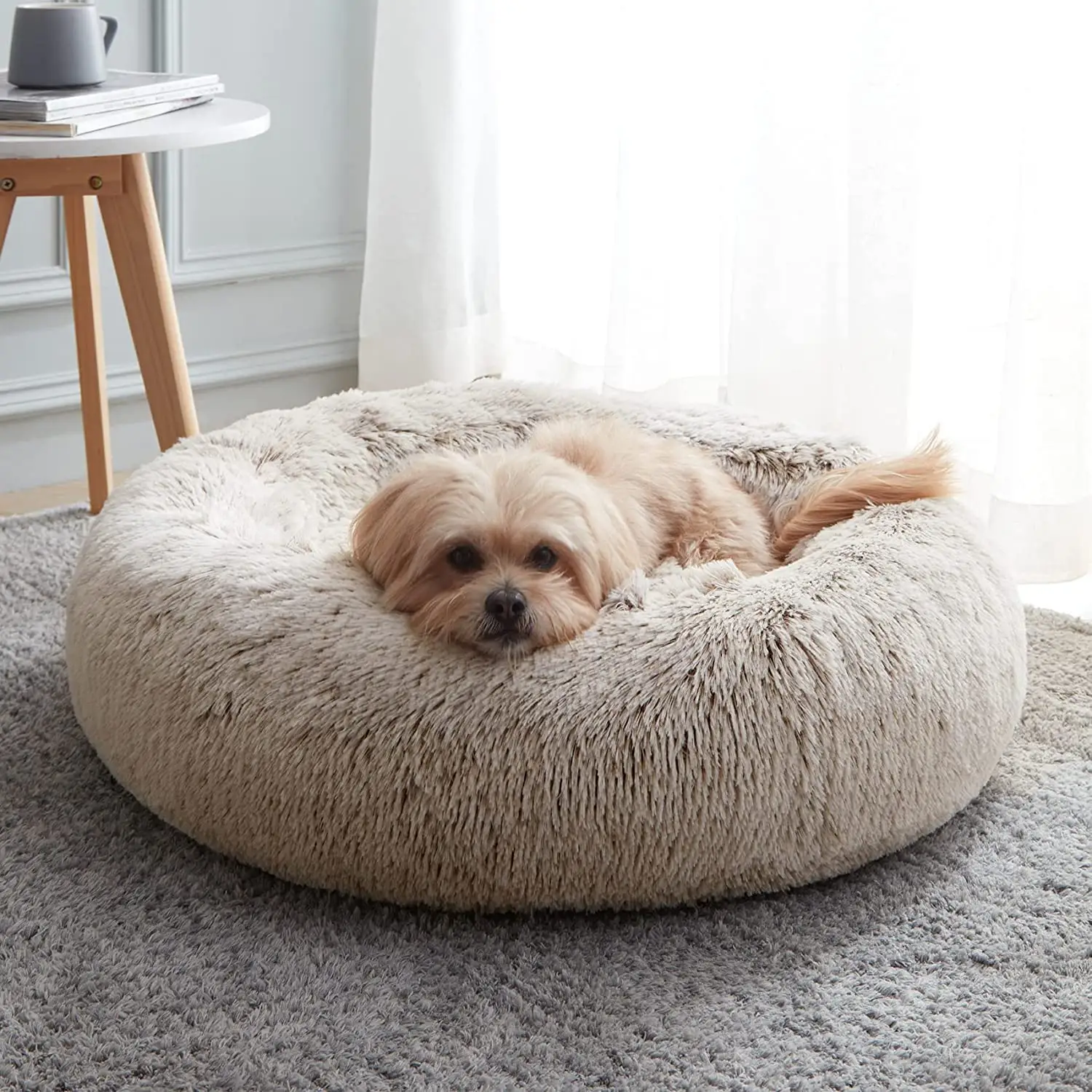 Popular Soft Removable Washable Luxury Cushion Fluffy Large Dogs Cats Waterproof Anti Slip Donut Round Dog Pet Bed