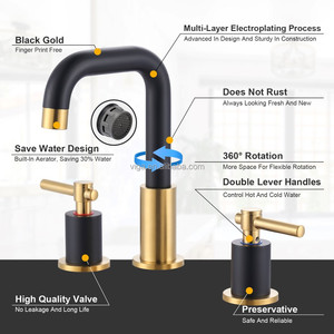 <span class=keywords><strong>Grifo</strong></span> de <span class=keywords><strong>lavabo</strong></span> generalizado de 8 ", negro y dorado <span class=keywords><strong>con</strong></span> tapón de drenaje emergente, <span class=keywords><strong>grifo</strong></span> mezclador de 2 manijas, <span class=keywords><strong>grifo</strong></span> de <span class=keywords><strong>lavabo</strong></span> <span class=keywords><strong>con</strong></span> <span class=keywords><strong>manguera</strong></span> de suministro - Product Image 3