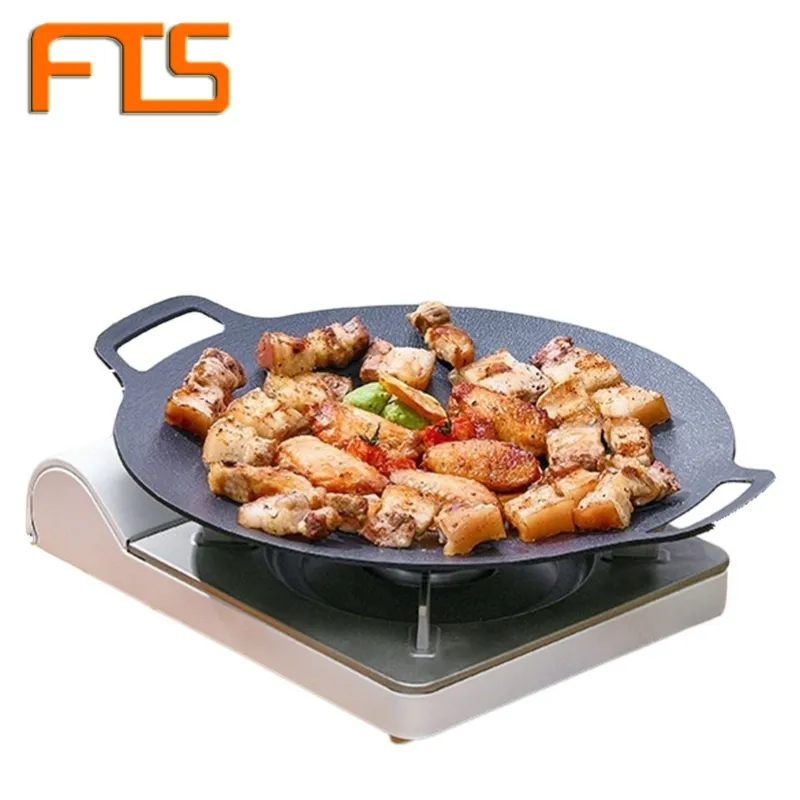 FTS Amazon Non Stick Pan Bbq Cast Aluminum Pans Metal Iron Steel Clay Round Handle Baking Tray Camping Kitchen Bakeware