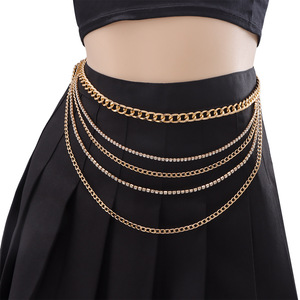 โซ่คล้องตัวแฟชั่นหลายชั้นประดับเพชรเทียมสีทอง โซ่คาดเอวสำหรับผู้หญิง สไตล์พังก์สำหรับออกงานกลางคืน - Product Image 1