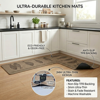 Tapis de sol de cuisine en forme de L, antidérapant, avec support en caoutchouc, surface en lin tissé, ultra-fin 3 mm, lavable, tapis décoratif pour la maison