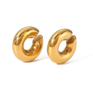 New Arrival Custom Waterproof Sweat-proof Gold Plated Stainless Steel Chunky Hollow Round Ear <b>Cuff</b> <b>Earring</b> Women - Product Image 1
