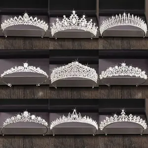 Hoge Kwaliteit Handgemaakte Crystal Tiara Haaraccessoires Hoofdband Bridal Bruiloft Prinses Tiara Kroon Zilver Kleur Strass Kroon