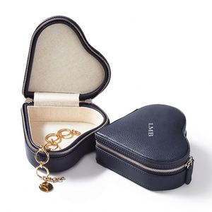 Boîte à bijoux portable en cuir PU en forme de cœur pour le voyage, petite boîte de rangement en gros - Product Image 2