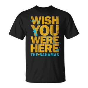 T-shirt de croisière avec carte des Bahamas 'Wish You Were Here' pour kits de voyage - Product Image 1