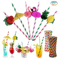Pailles en papier jetables hawaïennes créatives ananas cocotier flamant rose tube de papier décoratif pour les fêtes de fin d'année