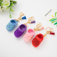 Rhinestone Mini Croc Shoe Keychain With Tassel & Bell Bling Clog Bag Pendant Multi Color Key Charm