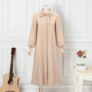 2024 mujeres musulmanas vestido de moda de manga larga pajarita cuello de solapa vestido de verano botón con bolsillos señora cárdigan suelto Maxi vestido - Product Image 5