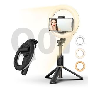 <span class=keywords><strong>Q07</strong></span> Perche à <span class=keywords><strong>Selfie</strong></span> Trépied pour Téléphone avec Anneau Lumineux de 6 Pouces, Support Vidéo Vlog, Alimentation par Batterie, Fonction Pliable - Product Image 2