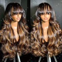 Bang Wig Frontal Balayage Lace Frontal Wig dengan poni Wig rambut gelombang longgar alami dengan Wig rambut manusia Invisi