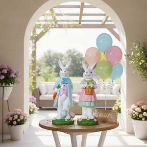 Estatua de Resina Artística Personalizada de Conejo de Pascua con Cesta de Flores y Huevo de Pascua, Decoración de Jardín de Primavera, Regalo para el Hogar - Product Image 6