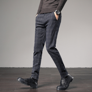 Precio barato Negro Gris Azul Hombres Causal Estilo británico Slim Fit Plaid Check Chino Pantalones para hombres - Product Image 5