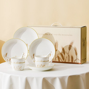 Hot-Selling Nordic Style Disposable Ceramic Tableware Set Plant Pattern <b>Dinnerware</b> for Home Parties and Kitchen Use for Gifts - Product Image 4