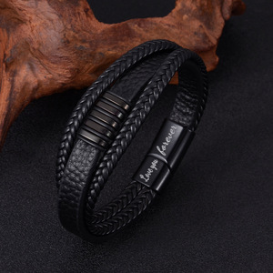 Bracelet en cuir pour homme avec fermoir magnétique, tressé, cadeau, 7,5 8,5 9 pouces, lettrage anglais, bijoux pour lui - Product Image 2
