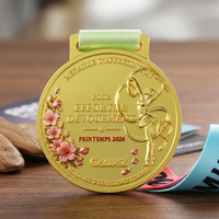 Médailles sportives personnalisées 3D en alliage de zinc avec logo de gymnaste rythmique ou danseuse, motif fleur de cerisier, émail, médailles de gymnastique personnalisables