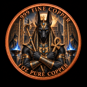 Moneda de Cobre Puro .999 de 1 oz con Diseño de Anubis, Dios de la Muerte, y Ankh Egipcio, Impresión UV Redonda, Grabado Personalizado, Suministro Directo de Fábrica - Product Image 1