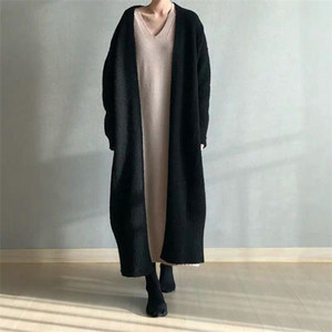 Venta al por mayor otoño invierno coreano Casual Chaqueta larga <span class=keywords><strong>de</strong></span> Color sólido Loose punto Maxi suéteres capa abrigo mujeres ropa - Product Image 3