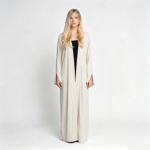 Abaya longue verte unie faite à la main pour femme, best-seller, ouverte sur le devant, longueur ras du sol, robe modeste, abaya de mariage faite à la main, Dubaï - Product Image 4