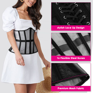 Corsé <span class=keywords><strong>Reductor</strong></span> adelgazante para mujer, corsé de látex negro de malla transpirable, bajo el pecho moldeador de cintura, 16 huesos de acero - Product Image 3