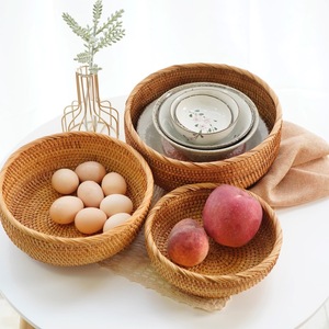 Handmade Rattan Woven Fruit <b>Basket</b> Retro Storage <b>Basket</b> Living Room Home Coffee Table Dried Fruit Plate Round - Product Image 2
