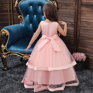 Robe de princesse pour enfants, robe de bal en tulle rose à col en v, robe de demoiselle d'honneur pour filles - Product Image 4
