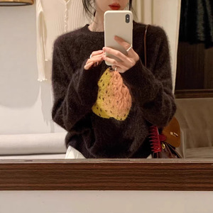 Suéter <span class=keywords><strong>Jomi</strong></span> Estilo Coreano, Marrón, Súper Hermoso, 100% Lana, Cuello Redondo, Grueso, para Mujer, Invierno 2025, Nuevo Color Degradado, Estilo Pera - Product Image 2