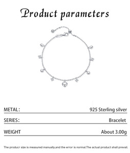 S925 Silver Heart and Star Charm Slider Adjustable Hypoallergenic Polished Charm Sterling Silver Slider <b>Bracelet</b> For Women - Product Image 2