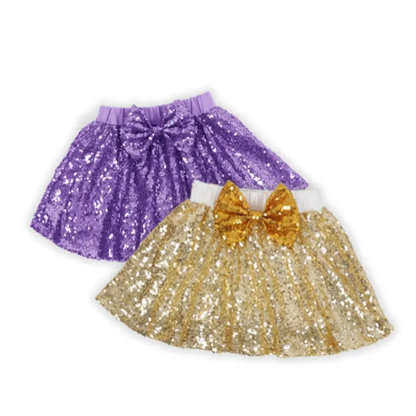 Altın Toddler bebek kız Sparkle etek butik küçük kızlar yaz pilili etekler dans ve parti bebek kostüm sevimli 2-6t