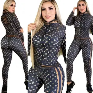Hot selling Temperament and fashion printing full sleeve zipper two-piece suit With wholesale designer womens clothing
