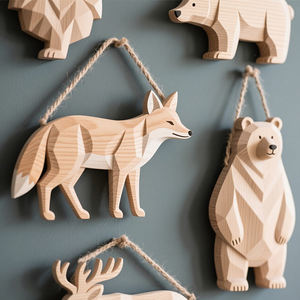 Dekorasi patung kayu rumah patung kustom dekorasi ruang tamu kayu gantung Nordic ukiran kayu kerajinan hewan - Product Image 4