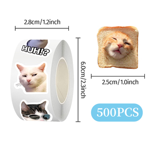 500 Piezas/Rollo de Pegatinas de <span class=keywords><strong>Memes</strong></span> de <span class=keywords><strong>Gatos</strong></span>, Etiquetas de Embalaje Personalizadas, Pegatinas Redondas Divertidas de Vinilo Impermeable con Expresiones de <span class=keywords><strong>Gatos</strong></span> para Adultos, para Laptop - Product Image 6