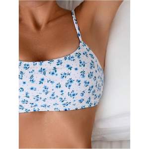 Ensemble de bikini personnalisé pour femmes à imprimé floral, taille haute, col rond, bandeau, maillot de bain extensible en spandex et polyester, 2 pièces, vêtements de plage - Product Image 4