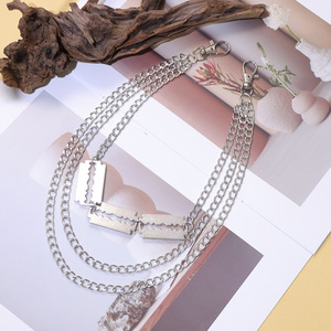 Waist <b>Chain</b> Multi Layer Metal Blade Pendant For <b>Jeans</b> Hip Hop Casual Fashion Accessory Zinc Alloy White K - Product Image 4