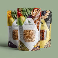 Custom Design Foil Zipper Food Packaging Bag 300g Kraft Paper Snack Resealable Compostable Half Clear Stand up Pouch