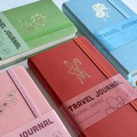 Carnet de voyage LABON Floral en cuir végétalien, papier épais 160 g/m², format voyage, 160 pages, carnet à grille et à points