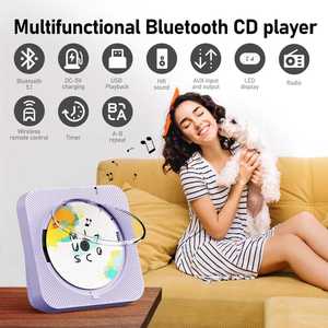 Portable BT 5.0 CD Player with FM Radio USB AUX Playback HiFi Sound LED Display Wireless <b>Remote</b> <b>Control</b> for Home Desktop - Product Image 4