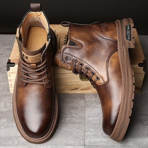 Autumn Winter <b>Men's</b> <b>Shoes</b> British Style Martin Boots High Top <b>Work</b> Boots Thick Sole Waterproof Non-Slip Hiking Boots for <b>Men</b> - Product Image 2