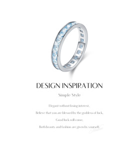 S925 <b>Silver</b> Aquamarine <b>Eternity</b> <b>Ring</b> Stackable Wedding Band Baguette Cut Blue Zircon <b>Eternity</b> Full <b>Ring</b> - Product Image 3