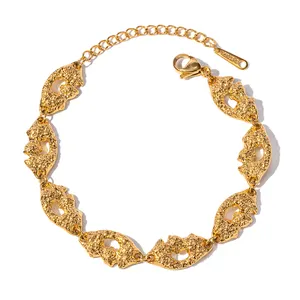 Vintage 18k Gold Plated Stainless Steel Bracelet Jewelry Volcano Pattern Irregular Geometric Bangles