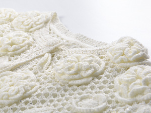 Pull court en tricot ajouré à manches longues et col rond, style décontracté et romantique à la <span class=keywords><strong>française</strong></span>, en <span class=keywords><strong>laine</strong></span>/viscose, avec fermeture boutonnée - Product Image 6