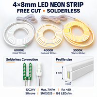 Bande LED néon 4x8mm découpable sur mesure, éclairage LED sans soudure, néon flexible pour éclairage sous armoire, DC24V Max 7W/m