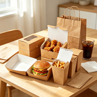 Boîte à emporter en papier kraft, personnalisée, pour hamburgers, poulet frit, frites, salades, emballage alimentaire jetable, résistant à l'huile