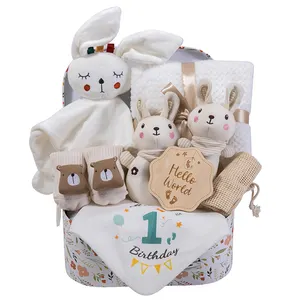 Baby-Shower-Geschenkset Neugeborene weiche Decke Betttücher Handtuch Lattensocken mit Geschenkbox