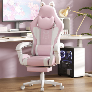 Barato Rosa-negro Gaming silla lindo masaje Lumbar soporte ergonómico ordenador Gamer silla con <span class=keywords><strong>Hello</strong></span> Cat <span class=keywords><strong>Kitty</strong></span> orejas y reposapiés - Product Image 3