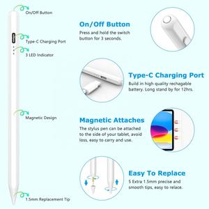 ปากกาสัมผัสสำหรับ <span class=keywords><strong>Apple</strong></span> iPad ดินสอแท็บเล็ตปากกาสไตลัสชาร์จได้อย่างรวดเร็วปากกาสไตลัสดินสอสัมผัสปากกาสำหรับ iPad 2024 - Product Image 6
