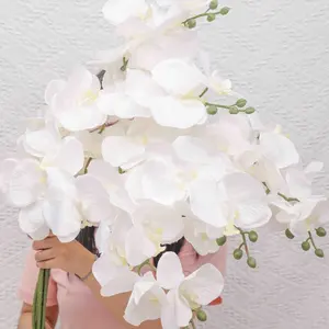 JCF280 Flores Decorativas e Grinaldas Grande Flor Artificial Orquídea Phalaenopsis de seda Branca