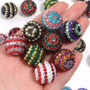 Großhandel 100pcs Bulk Bunte Kinder Chunky Halskette Schmuck 20mm Harz streifen Strass Kugel Perlen Acryl Kunststoff Lucite - Product Image 5